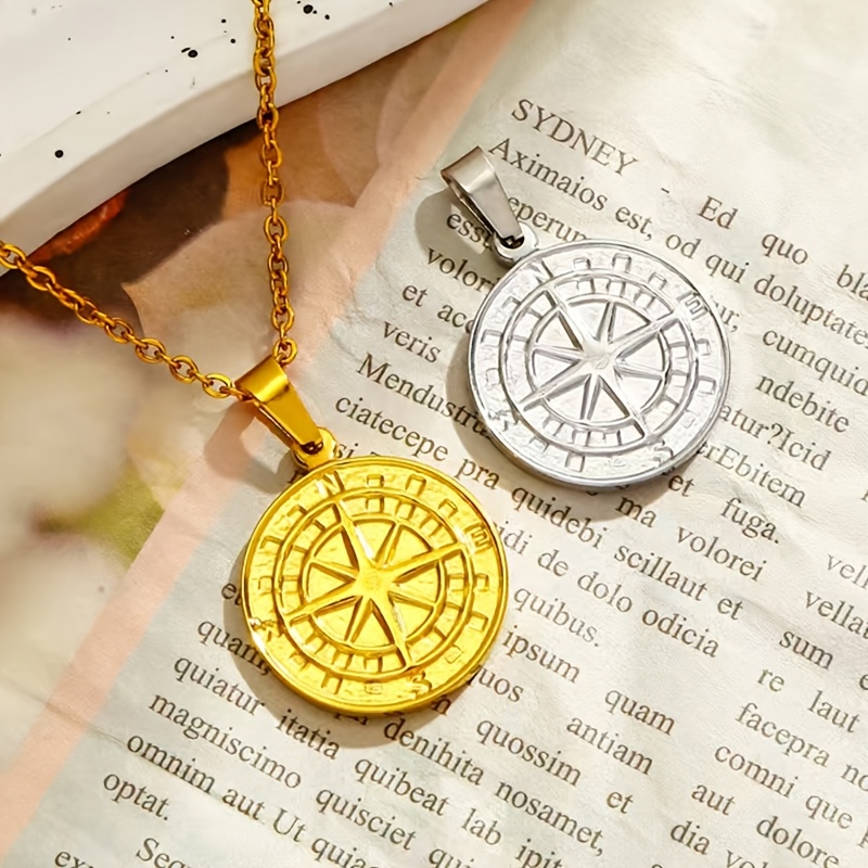 Vintage Nautical Compass Pendant Necklace, Hypoallergenic Steel